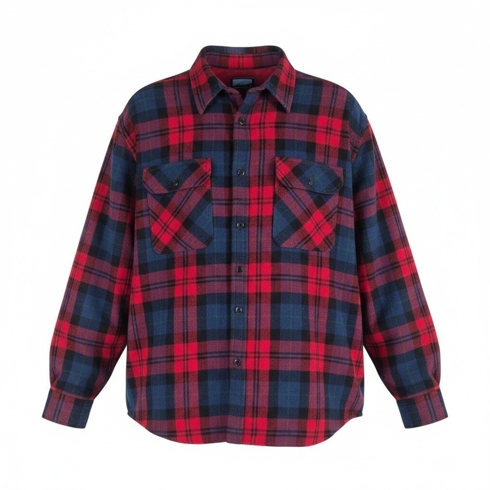Vintage Fieldmaster Flannel Shirt Jacket Mens 2XL Tall Red Blue Plaid Wool Blend